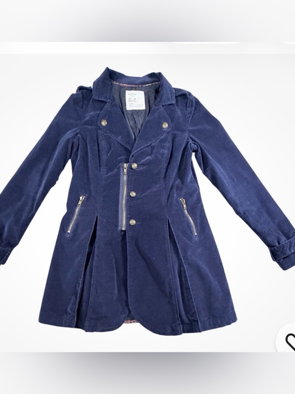 Free People Blue Velvet Military Regimental Peplum Jacket Brass Buttons 10 NWT